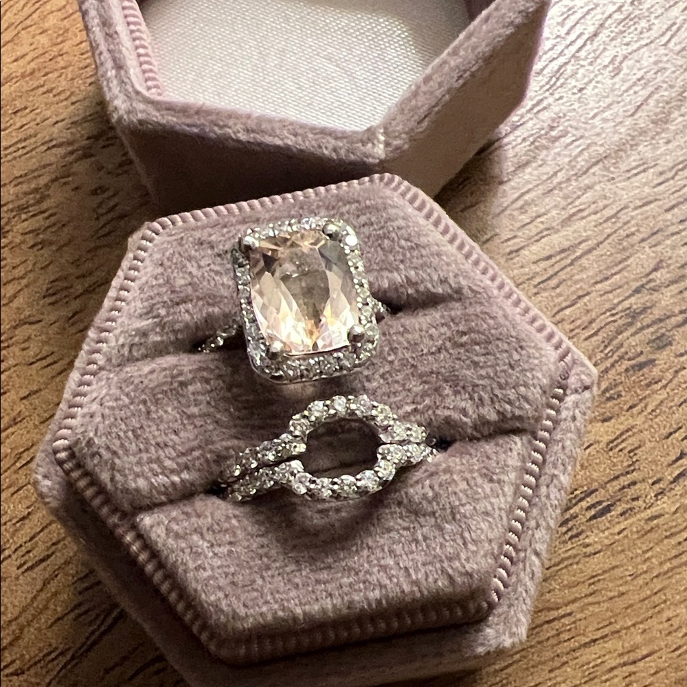 White gold and morganite ring set